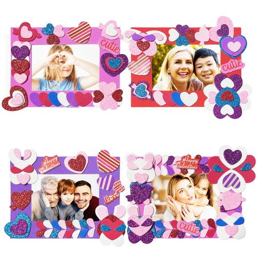 Ayhuhra Valentines Picture Frame Craft Kits 21 Sets DIY Foam Valentine's Day Craft Kits for Kids with Heart Stickers for Classroom Valentine Activity Gift Exchange Art Project Supplies
