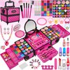 98 Pcs Kids Makeup Kit for Girls, Princess Toys Real Washable Cosmetics Set with Mirror, Hair Ties, Nails, Rings, Earrings, Necklace, Perfect for 3 4 5 6 7 8 Year Old Girls Birthday