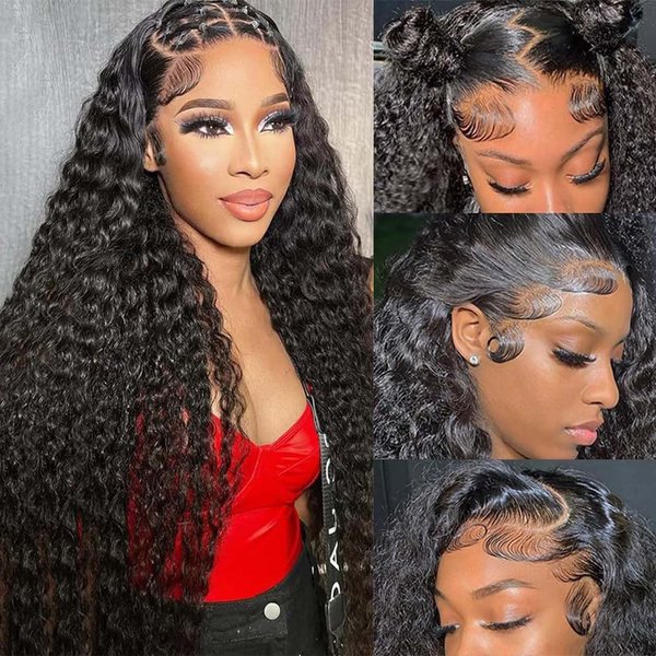 Deep Wave Lace Front Wigs Human Hair Curly Wig,13x4 HD Lace Front Wigs Human Hair Pre Plucked,150% Density 10A Human Hair Lace Front Wigs Water Curly Wig For Black Women With Baby hair (26 inch)