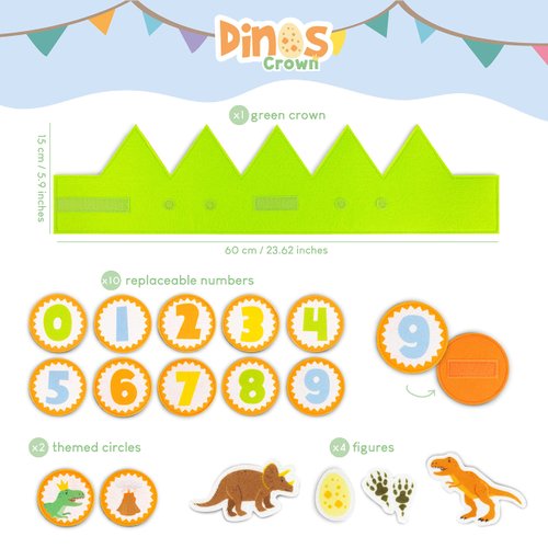 BONNYCO Dinosaur Birthday Crown with Interchangeable Numbers from 0 to 9 & Themed Figures First Birthday Gifts For Boys, Birthday Hat, 1st Birthday Crown Boy | Dinosaur Birthday Boy Hat, Carnival