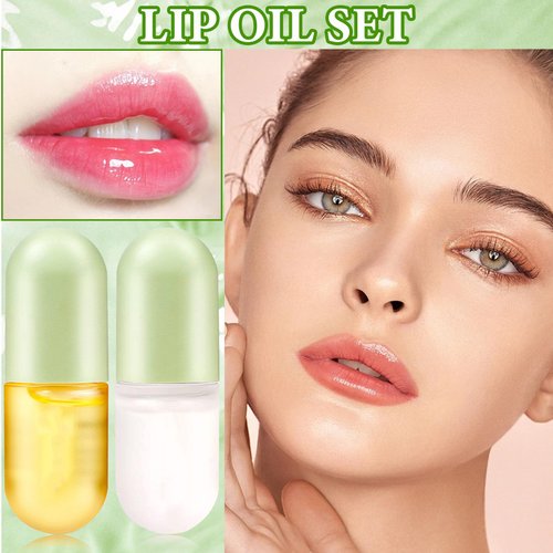 DuoZeng Lip Plumper Set,Lip Plumper Oil Gloss Moisturizing Lip Plumper Lip Care Serum,Hydrating Plump Gloss Reduce Fine Lines,Lip Plumper for Day & Night Use Set A（2Pcs）