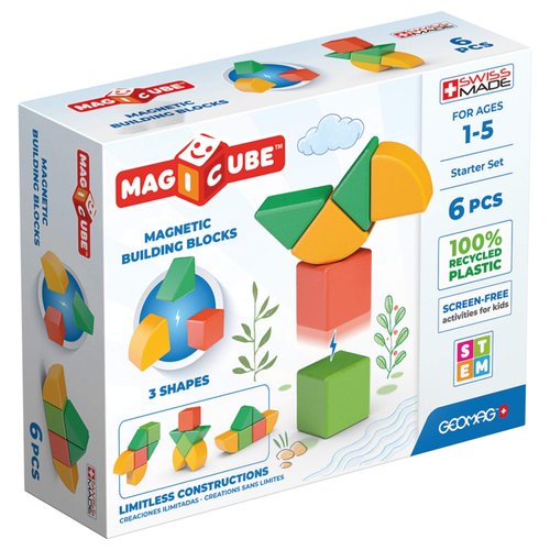 Geomag Magnetic Toys | Magnets for Kids | 6 Pieces | Magicube Shapes Starter Set | Early Learning STEM Educational Building Blocks | Recycled Plastic | Ages 1-5