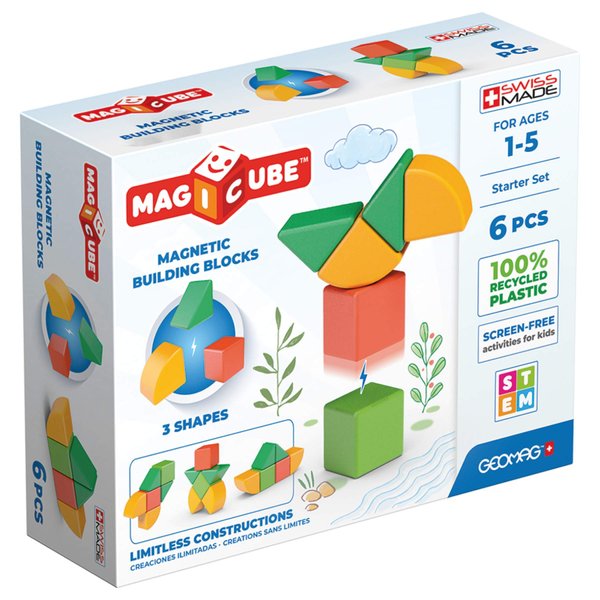 Geomag Magnetic Toys | Magnets for Kids | 6 Pieces | Magicube Shapes Starter Set | Early Learning STEM Educational Building Blocks | Recycled Plastic | Ages 1-5