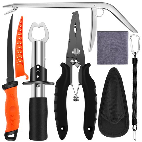 AOFUXTI Fishing Tool Kit - Stainless Steel Fishing Pliers Hook Remover Split Ring, Fish Lip Gripper, Saltwater Resistant Fishing Gear, Fishing Gifts for Men