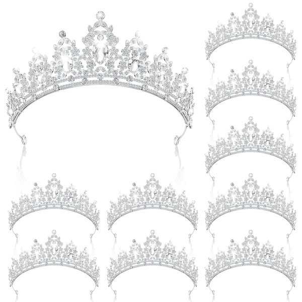 Highergo 10 Pieces Queen Crown and Tiaras Princess Silver Tiara for Women and Girls Bridal Crown Hair Accessories for Wedding Party Bridal Birthday Prom Quinceanera Pageant