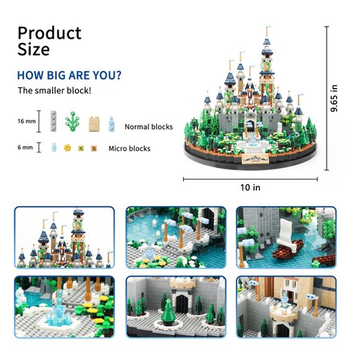 DOLBLOCK Magic Princess Blue Castle Micro Building Blocks for Women and Girls Architecture and Collection Model Set Creative Display Gift for Adults and Kids Ages 14+ 3600 PCS