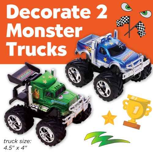 Creativity for Kids Monster Trucks Craft Kit: Customize 2 Monster Truck Toys, DIY Arts and Crafts for Kids, Monster Truck Toys for Ages 5-7+, Gifts for Kids and Toy Cars for Boys