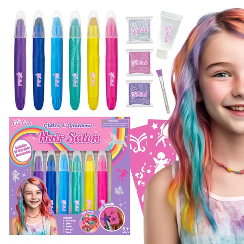 Girlink Hair Chalk for Girls Washable, Set of 17（6-color）, Temporary Hair Color for Kids, Great Gift for Girls, Easy to Use And Wash Out.