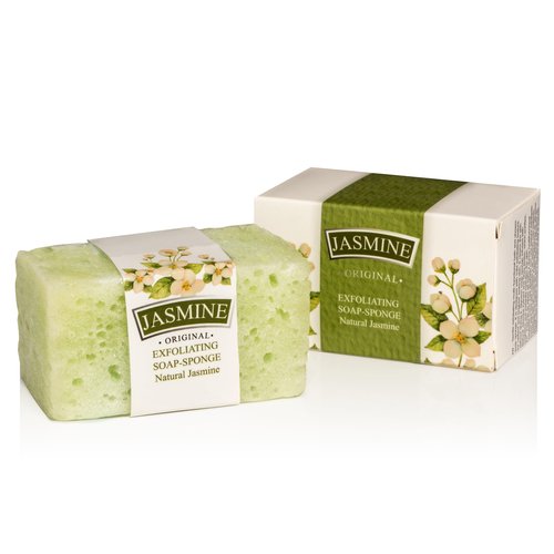 Rose Jasmine Exfoliating Soap Sponge, Cleansing Soap Bar and a Gentle Exfoliating Sponge in One, 14+ Uses Body Soap Sponge with Natural Jasmine Extract