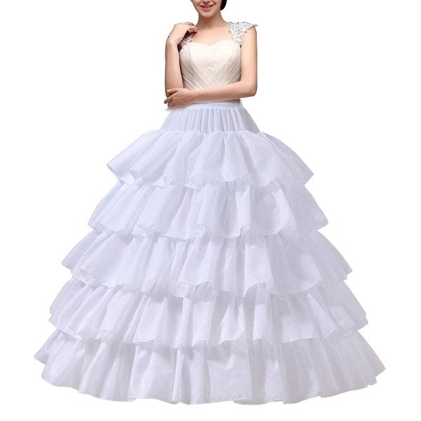 YULUOSHA Women's Crinoline Petticoat 4 Hoop Skirt 5 Ruffles Layers Ball Gown Half Slips Underskirt for Wedding Bridal Dress White