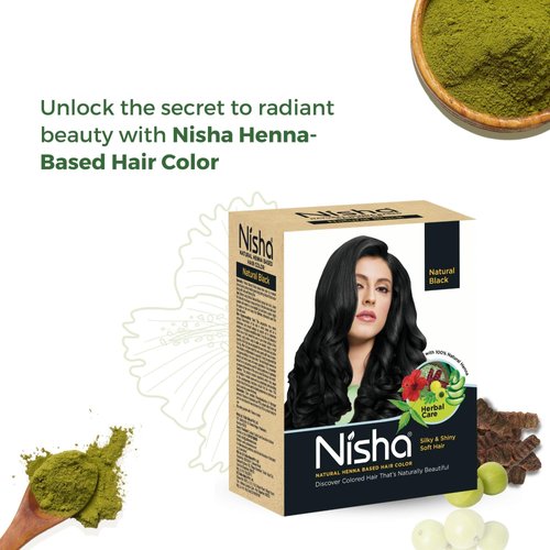 Nisha Natural Henna Based Hair Color, Permanent Black Hair Color Dye, Natural Premium Henna, 100% Grey Coverage, Natural Black, 2.12 oz