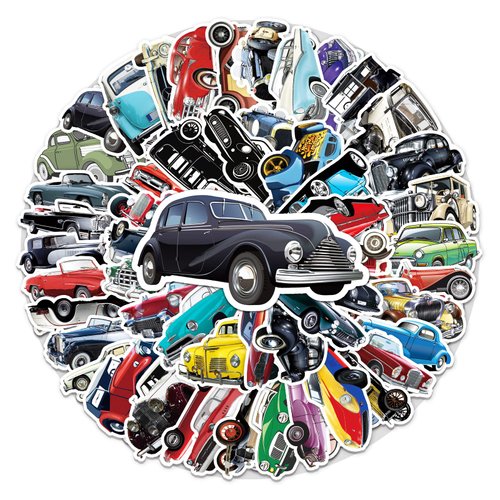 51 PCS Vintage Classic Car Stickers Pack for Kids Teens Adults Classic Cars Waterproof Vinyl Stickers and Decals for Laptop Computer Luggage Hydroflasks Water Bottle Scrapbook Skateboard