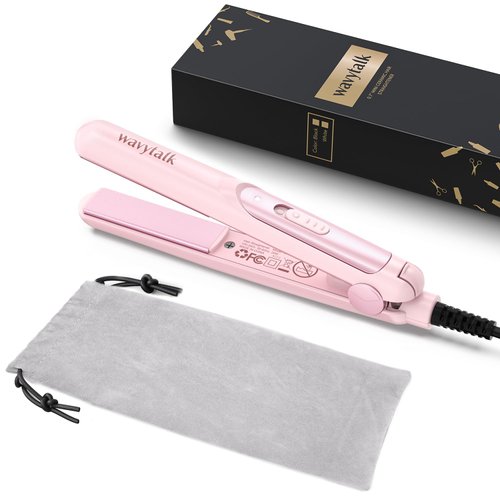 Wavytalk Mini Portable Flat Iron, 0.7 Inch Dual Voltage Hair Straightener - Small Flat Irons for Short Hair, Curls Bangs, Worldwide Use Travel Flat Iron, Pink
