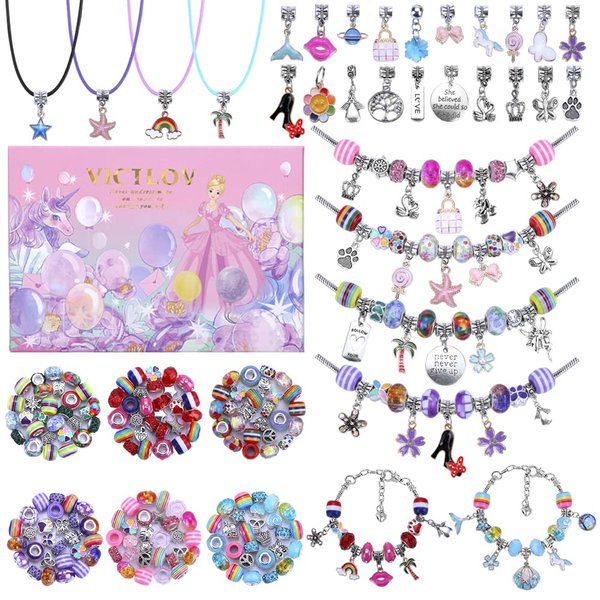 VICTLOV Charm Bracelet Making Kit, DIY Craft for Girls, Unicorn/Mermaid Crafts Gifts Set for Arts and Crafts for Girls Teens Ages 5-12