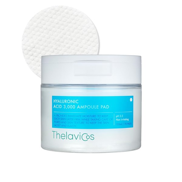 THELAVICOS Hyaluronic Acid 3,000 Ampoule Pad | intense moisturizing hydrating toner pad mask for dry skin, skin firming elasticity & pore tightening | Korean Skincare for sensitive skin (70 pads)