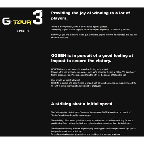 GOSEN G-Tour 3, 17 Black 40' Good Feeling at Impact, HPP Polyester Silicone Oil Coated, Tennis String
