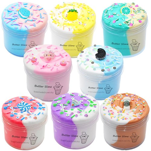 UIVIEHIR 8 Pack Butter Slime Kit for Kids, Two-Toned Colorful Stress Relief Toys, Birthday Gifts, Party Favors for Girl Boys 6 7 8 9 10 11 12