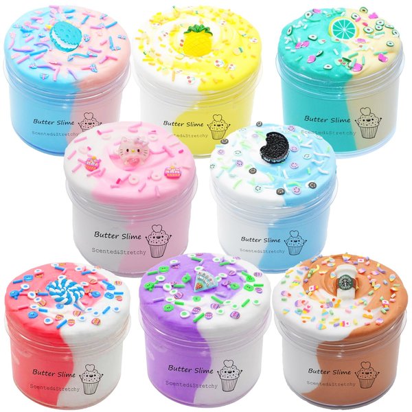 UIVIEHIR 8 Pack Butter Slime Kit for Kids, Two-Toned Colorful Stress Relief Toys, Birthday Gifts, Party Favors for Girl Boys 6 7 8 9 10 11 12