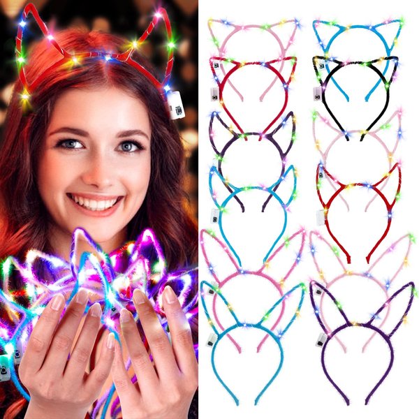 Aniwon LED Headband, 12PCS Light Up Headband Cute Cat Ear Rabbit Ear Unicorn Headband Luminous Led Hair Accessories for Women Girls Kids Christmas Halloween Party Supplies