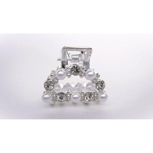 Generic Small rounded pearl crystal silver metal hair claw clip bridal clip