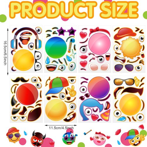 48 Sheets Make A Smile Face Stickers Make A Emotion Face Stickers Make A Happy Face Strikers Birthday Party Favors for Kids Party Favors, Rewards, Art Craft with 8 Designs