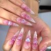 Vopintpy Pink 3D Heart Press on Nails Extra Long Glitter Ballerina Fake Nails Stilettos Acrylic Glue on Nails with Design Reusable Full Cover Stick on Nails for Women DIY Charm Manicure