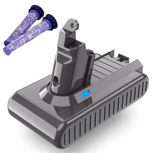 6.0Ah 21.6V Replacement Battery for V6 Battery Compatible with SV03 SV04 SV05 SV06 SV07 SV09 VTC4 DC58 DC59 DC61 DC62 DC72 DC74 V6 Animal V6 Absolute V6 Motorhead Handheld Vacuum + 2 Filters