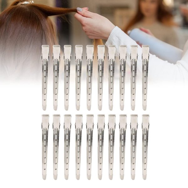 20 Pcs Hair Clips, Professional Non-Slip Stainless Steel Duck Bill Clips for Hair Styling, Hair Coloring, Silver