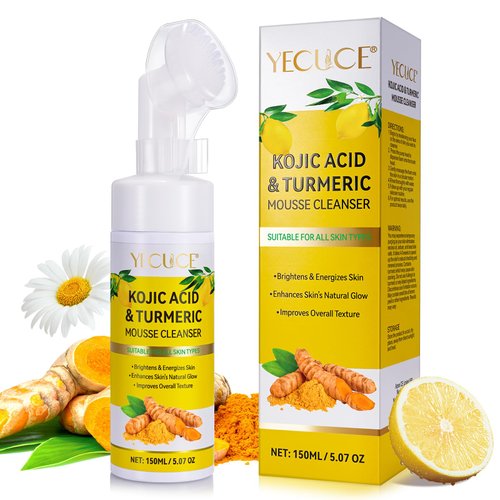 Btefls Turmeric Kojic Acid Facial Cleanser Washes,Foaming Face Wash, Kojic Acid and Turmeric Cleansing, Deep Cleansing of Facial Skin, Turmeric Foaming Cleanser for All Skin