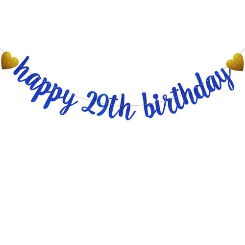 SUNbetterland Blue glitter Happy 29th Birthday Banner, Pre-Strung,Boy's Man's 10th Birthday Party Decorations Supplies, Happy 29th Birthday