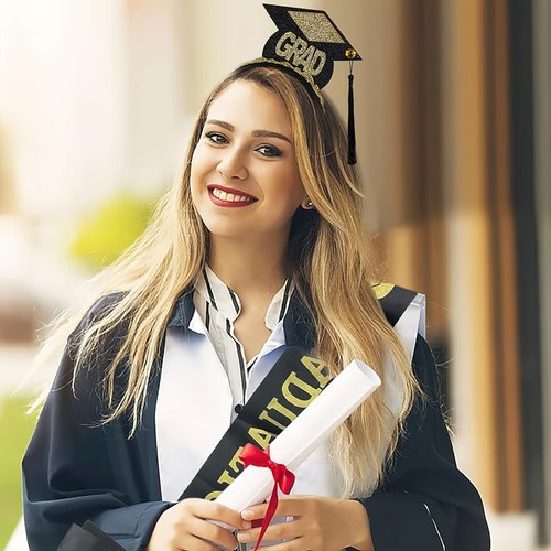 RUSTAMM 2pcs Set Graduation Headband Cap Party Decorations Black Sash Tiaras Graduation Party Supplies Supplies Photo Props for Student Clothes Décor