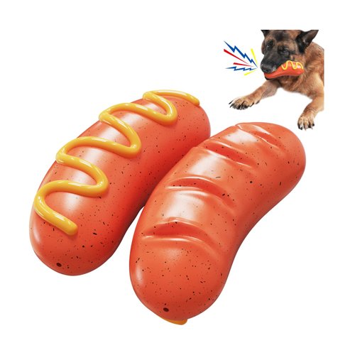 AGIEG Dog Toy Sausage Shape Orange Chew Toy Puppy Squeaky Toys Pet Durable Chewing Hotdog Toy