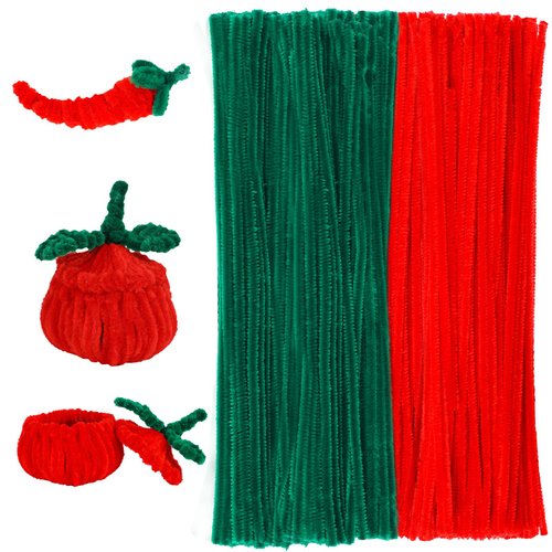 kdafio 120 Pieces Pipe Chenille Stems, Christmas Solid Color Pipe Cleaners Set Pipe Cleaners Chenille Stem Cleaners Pipe Cleaners for DIY Arts Crafts Decorations (Red+Green)