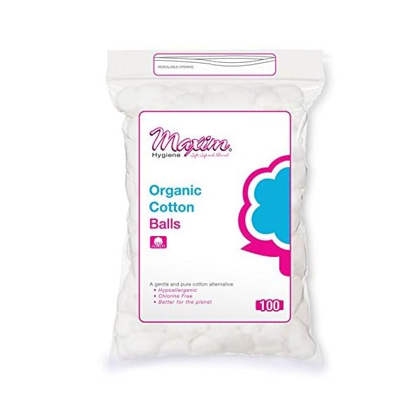 Maxim Organic Cotton Balls, Easy Closure Drawstring Packaging, 300ct, 3 Packs