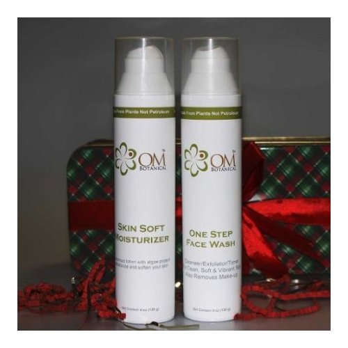 Organic Skin Care Daily Essentials Kit - One Step Face Cleanser, Organic Moisturizer w SPF and Magnesium Infused Body Lotion in a Gift Box
