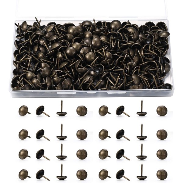 wugongshan 250 Pcs Upholstery Tacks, Decorative Furniture Tacks, Round Head Bronze Nails Tacks Pins, Antique Thumb Tacks Push Pins for DIY Project, Furniture, Sofa, Chair, Bed- 11x17 mm