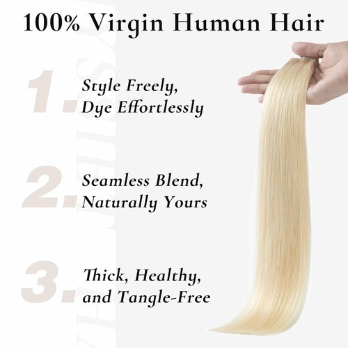 Hyssiet Tape In Hair Extensions Real Human Hair Silky Straight Invisible 22 Inch Platinum Blonde 20Pcs 50G Tape Cabello Humano Extensiones