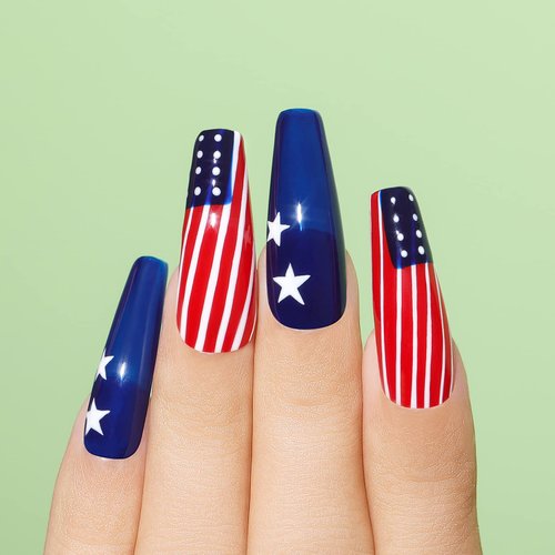 AIMEILI Gel Nail Polish Red White Navy Blue Colors Gel Polish Soak Off Nail Lamp Cured Nail Gel for the 4th of July Manicure Kit Set 33