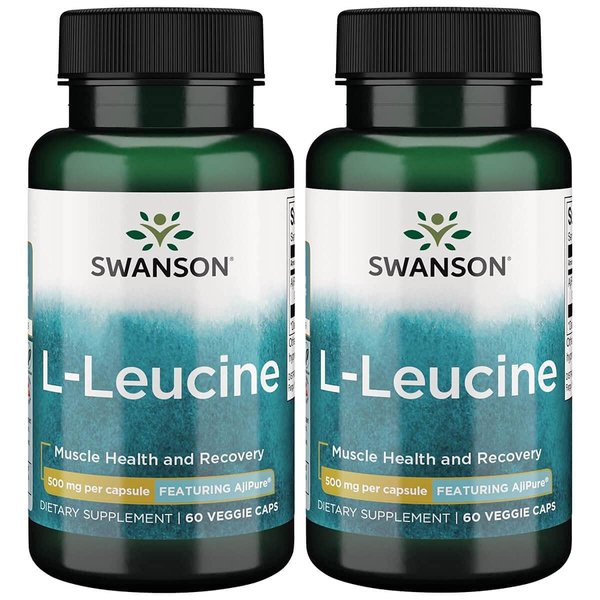 Swanson Amino Acid Ajipure L-Leucine Pharmaceutical Grade 500 Milligrams 60 Veg Capsules (2 Pack)
