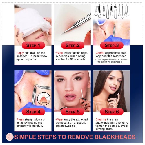 Blackhead Remover Tools, Blackhead Extractor, 6 Pack Pimple Popper Tool Kit for Removing Blackhead, Whitehead, Pimple, Acne, Zit, Comdone, Pores, Fat Granules on Nose, Face - with Organized Case