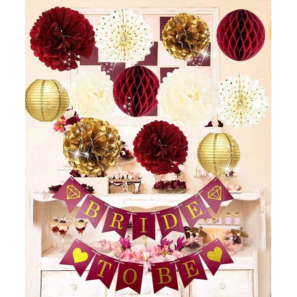 Fall Bridal Shower Decorations Burgundy Gold/Bachelorette Party Decorations Maroon Gold/Fall Wedding Decorations Burgundy Polka Dot Fans Bride To Be Banner for Burgundy Wedding
