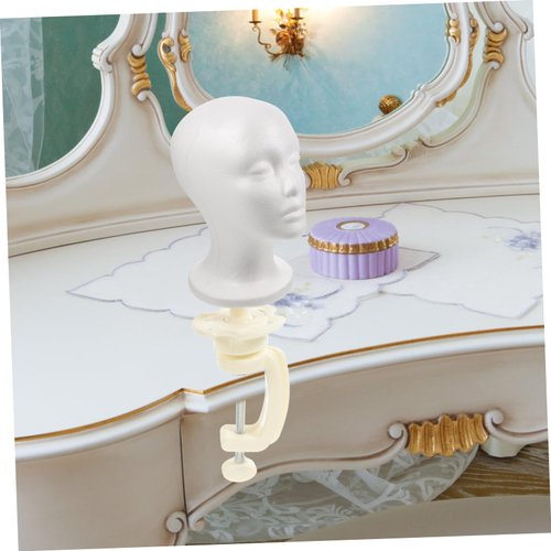 Beatifufu Headform Holder Tabletop Tripod Cosmetology Manikin Holder Cosmetology Manikin Clamp Salon Wig Head Stand Cosmetology Head Support Doll White Mannequin Head Iron Cosmetic
