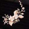 Teyglen Crystal Flower Leaf Bride Wedding Hair Comb Gold Leaves Rhinestone Headband Hair Pieces Bridal Side Hair Comb Hair Accessories for Women Girls Bridesmaid