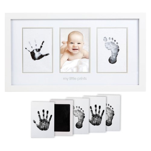 Pearhead Baby Hand and Footprint Kit, Newborn Keepsake Frame, Nursery Décor, No Mess Clean-Touch Ink Pad, Baby Gifts For Baby Girls and Baby Boys, My Little Prints, White