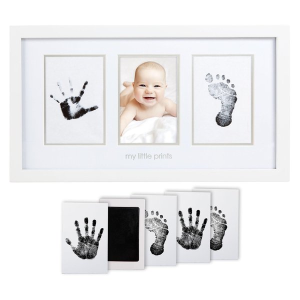 Pearhead Baby Hand and Footprint Kit, Newborn Keepsake Frame, Nursery Décor, No Mess Clean-Touch Ink Pad, Baby Gifts For Baby Girls and Baby Boys, My Little Prints, White