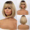 EMMOR Blonde Bob Wig with Bangs 13" Short Bob Wigs for Women Short Blonde Wig with Dark Roots Heat Resistant Synthetic Wig Natural Looking for Daily Use Party and Cosplay(Ombre Blonde)