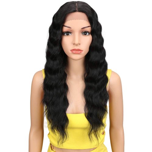 Joedir Lace Front Wigs 24" Long Wavy Synthetic Wigs For Black Women 130% Density Heat Resistant Synthetic Hair Wig(NATURAL BLACK)