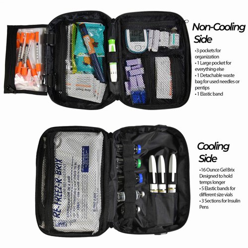 ChillMed® Elite - Weekly Diabetic Travel Case - Insulin Pen & Glucose Meter Organizer with Reusable Ice Pack - Up to 14 Hours of Cool Time (Slate)