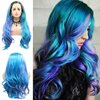 AFBeauty Lace Front Wig Highlight Blue Purple Colorful Wavy Ombre Wigs for Women Lace Frontal Pink Green Wig Synthetic Heat Resistant Natural Loose Wave Glueless Lace Wig 24 Inch Daily Party Cosplay