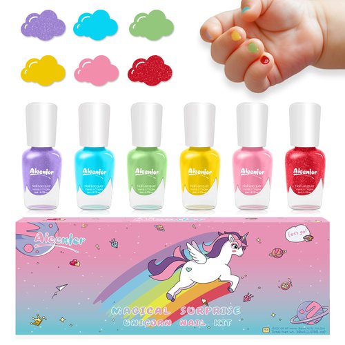 Aieenjor Kids Nail Polish, Non-Toxic Nail Polish Set for Toddler,Water-Based Quick Drying Peel-off Nail Polish for Kids, 6 Color Rainbow Party, Holiday Favors, Party Favors for kids Makeup Age 2+…